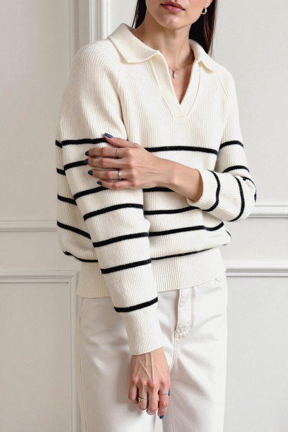 Gestreifte Pullover Mit Kragen Warm Modern