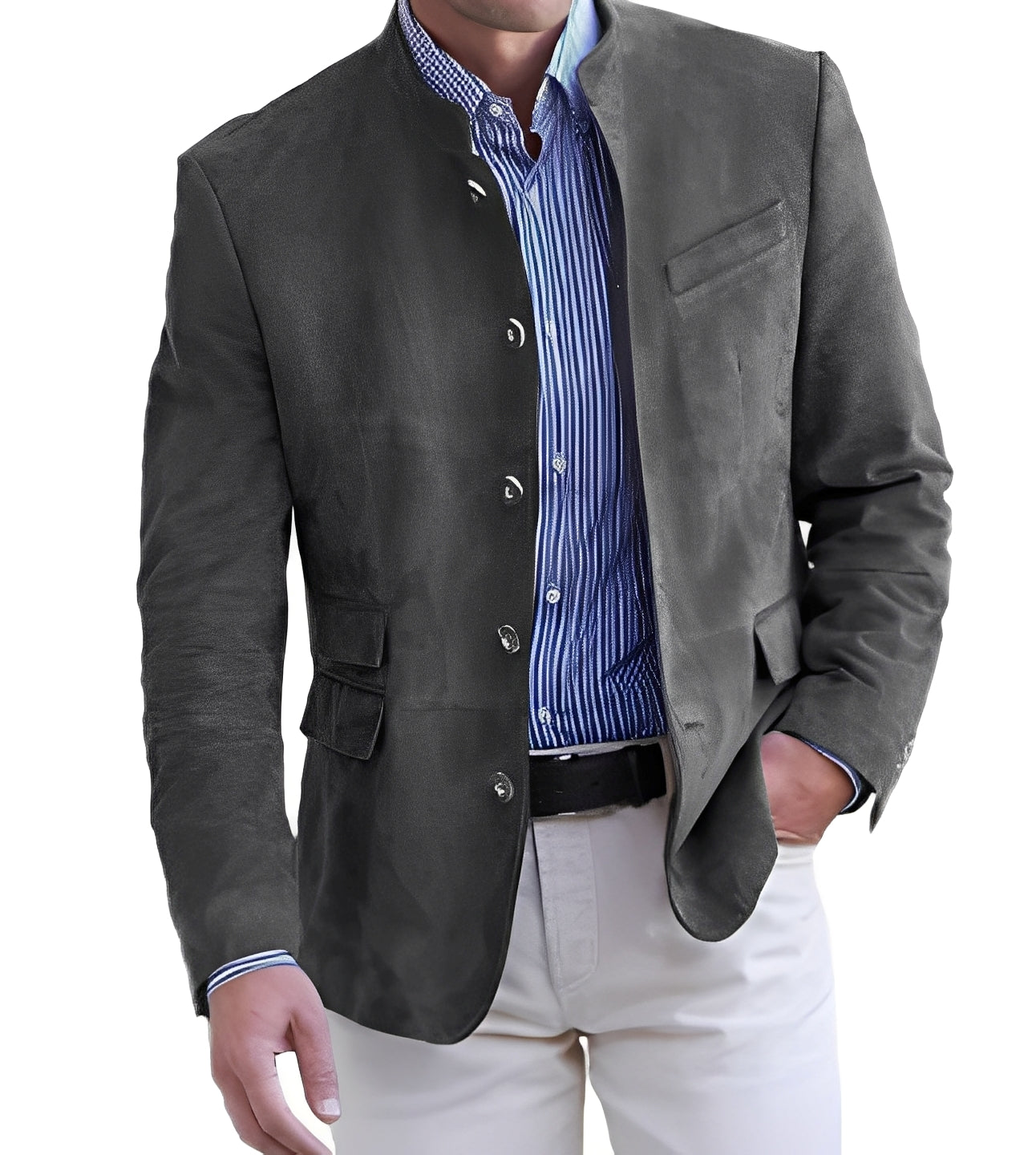 Herren Jacke Modern Slim Fit Button Down Blau