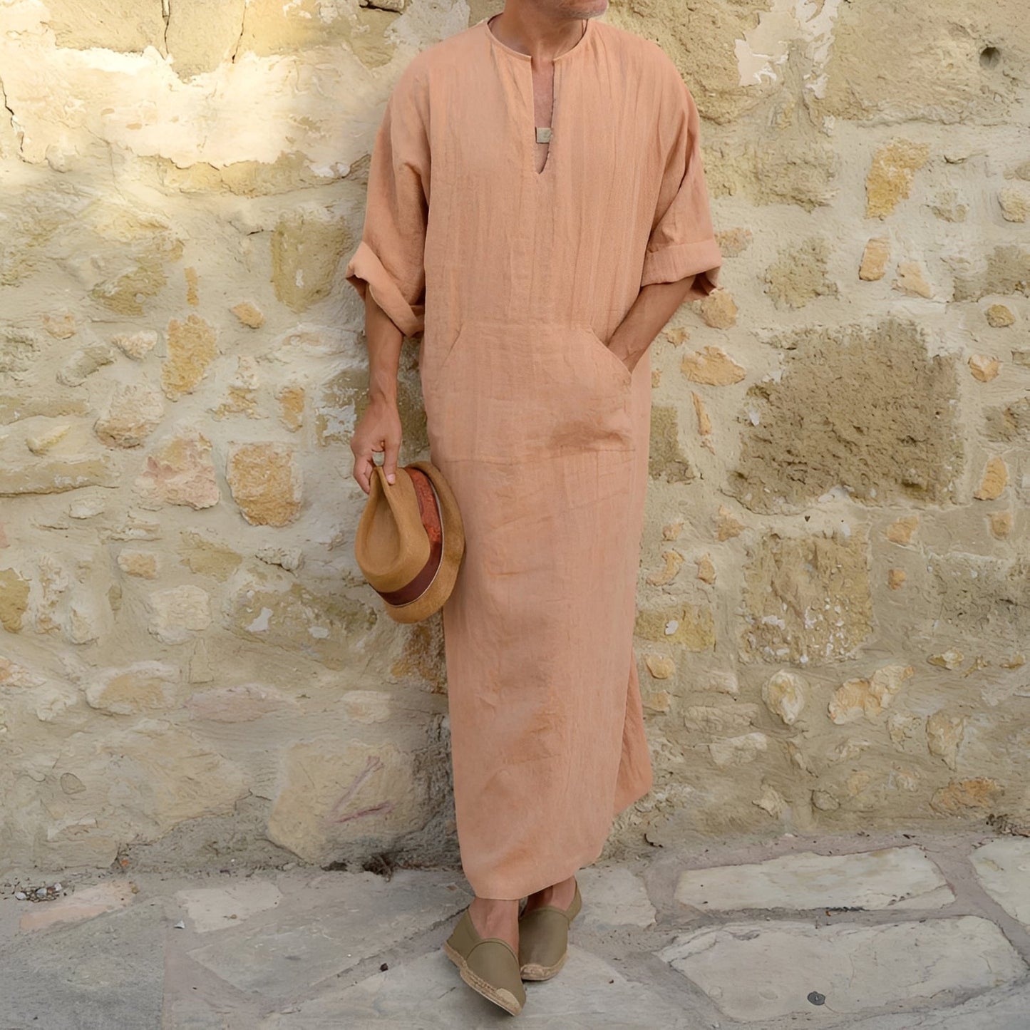 Herren Langhemd Kleid mit Schlitz Elegantes Oversized Design