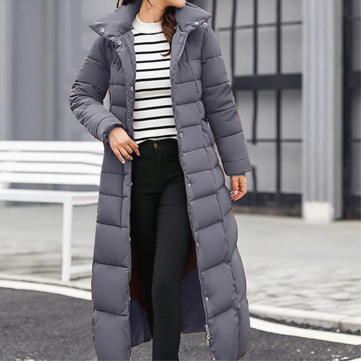 Damen Pufferjacke Elegante Umlegekragen Knopf
