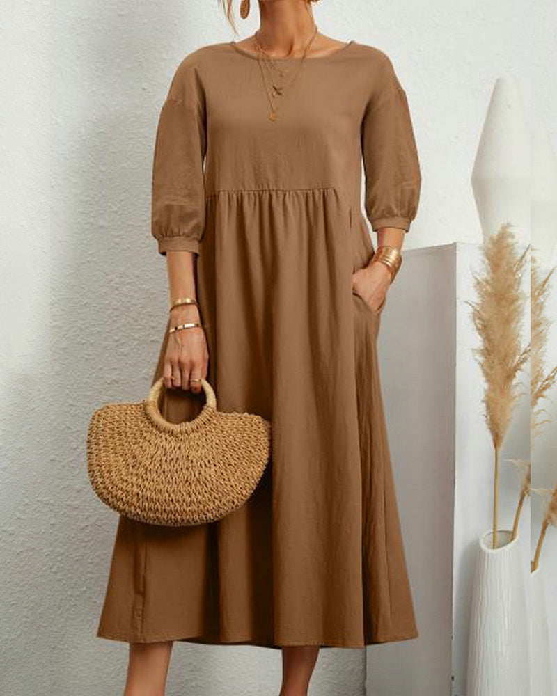 Midikleid mit 3/4-langen, ballonartigen Ärmeln und figurbetontem Schnitt