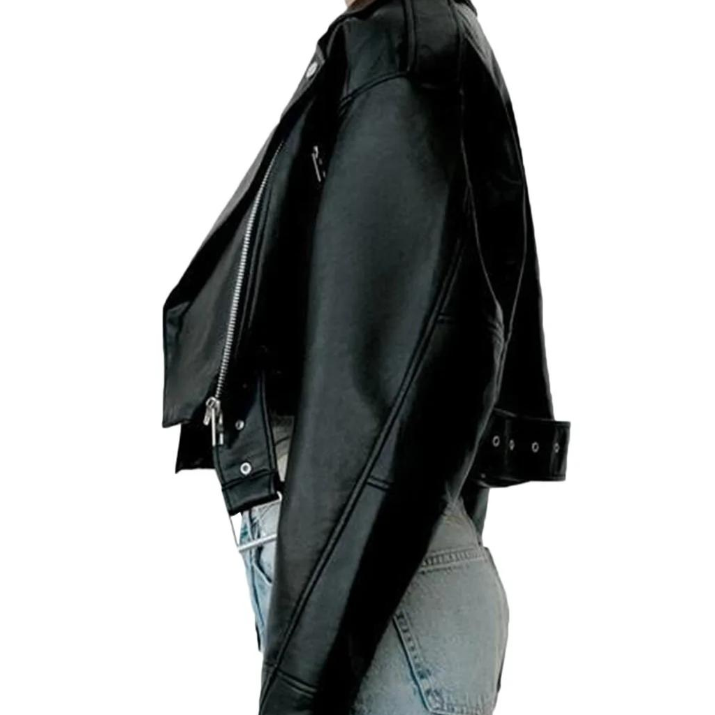 Lederjacke Damen Slim Fit Schwarz Modern