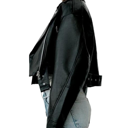 Lederjacke Damen Slim Fit Schwarz Modern