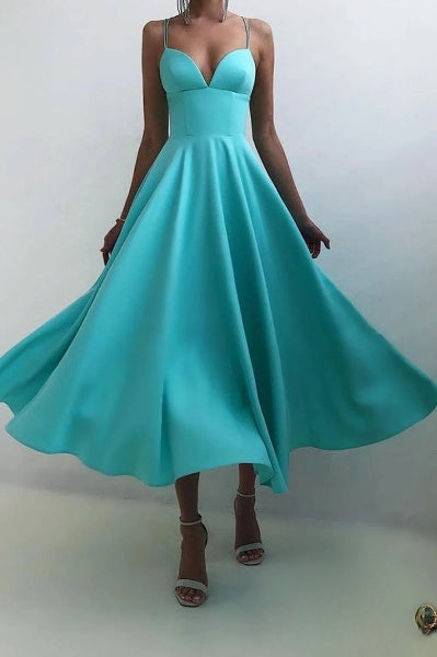 Elegantes Damenkleid Midi Spaghettiträger Abendkleid