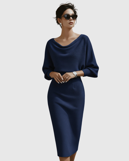 Elegantes Midi Kleid mit Drapierung Damenkleid - BerlinGlamour