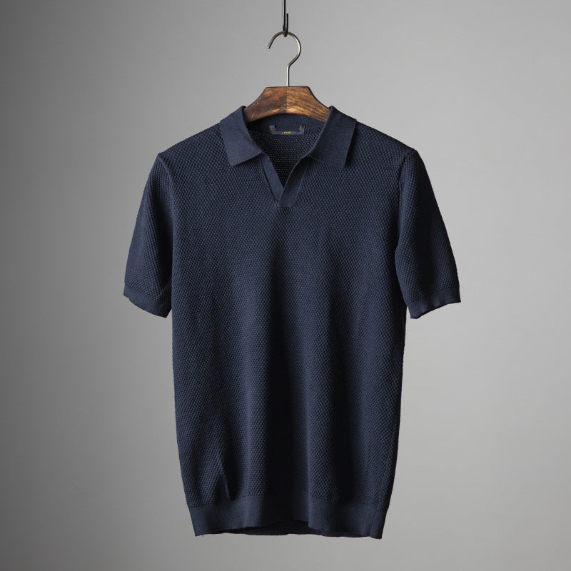Herren Polohemd Lässig V-Ausschnitt Modern