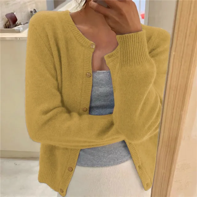 Damen Strickjacke Langärmlig Rundhals Modern