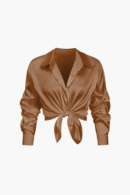 Elegante Bluse Langarm Seiden-Satin Damenbluse