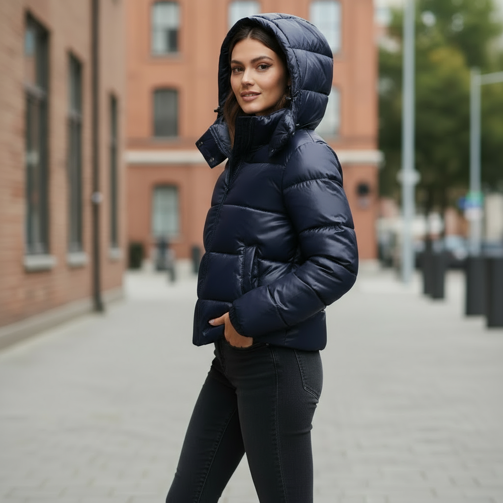 Seitenansicht der Nuvessa Jacke – stilvoll und isolierend