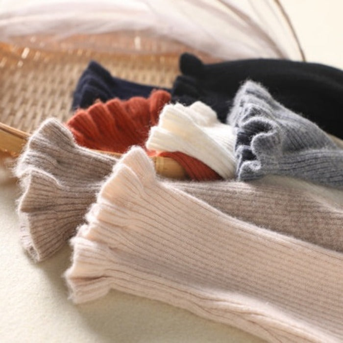 Damen Strickpullover Rollkragen Weich Rüschendetails