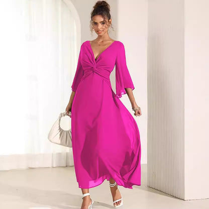BerlinGlamour Langarmshirt, einfarbiges V-Ausschnitt-Maxikleid