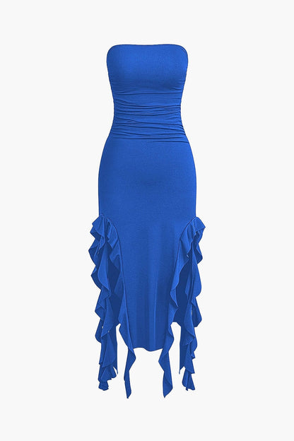 Elegantes Maxikleid mit Volant und Rüschen