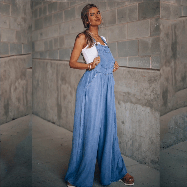 Damen Overalls Weites Bein Denim Modell