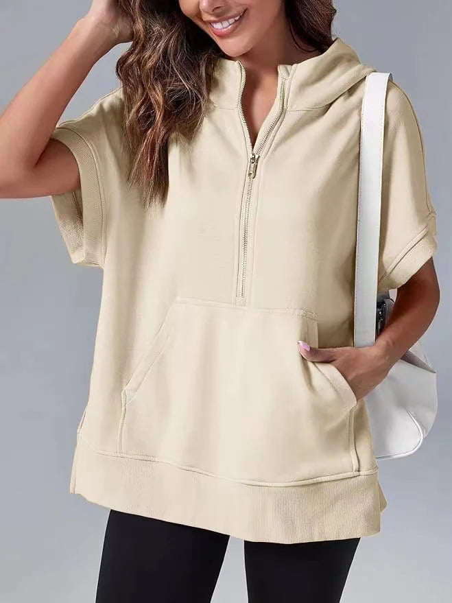 BerlinGlamour Kurzarm-Pullover mit Halb-Reißverschluss