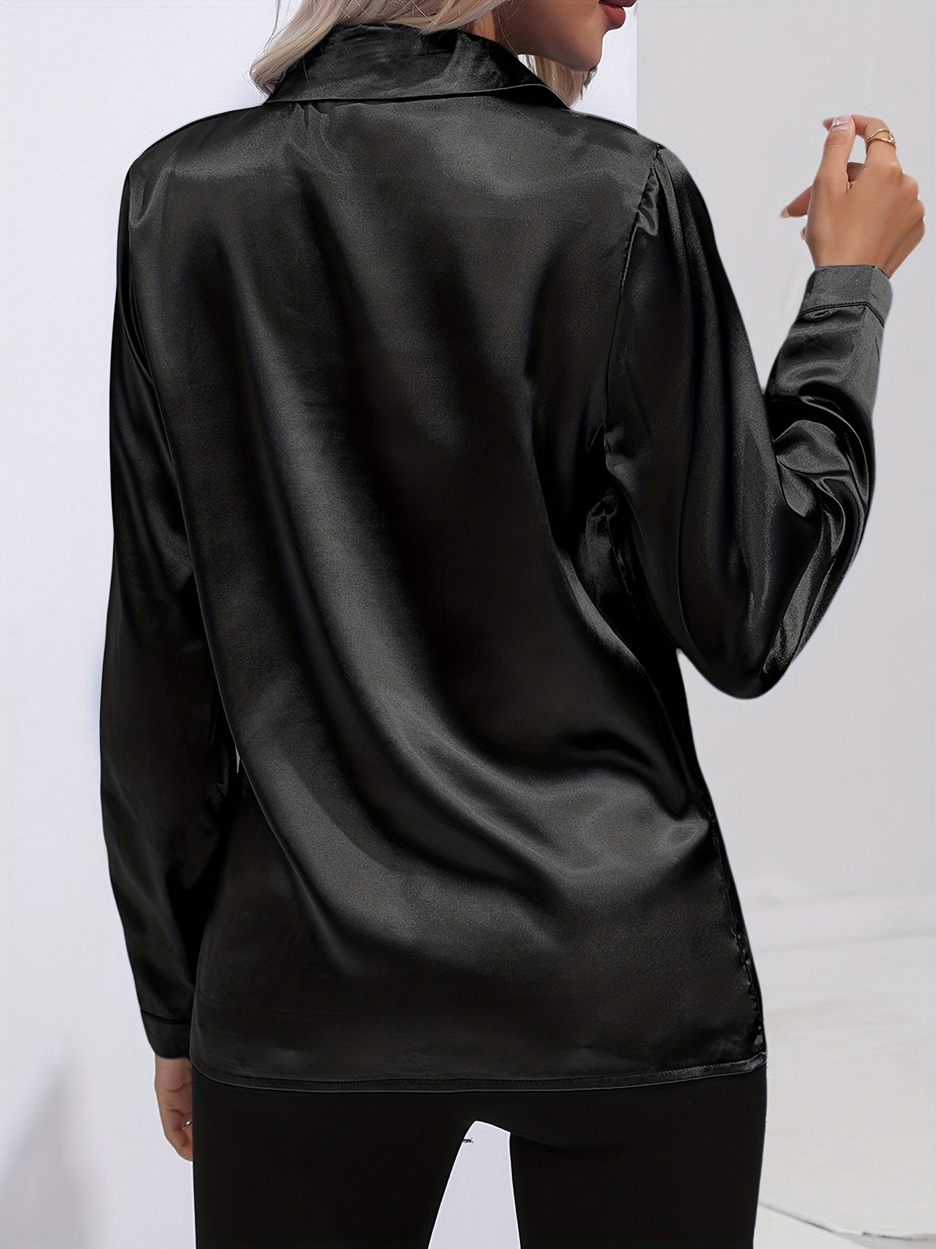 Damenhemd Satin Elegantes Langarm Oberteil