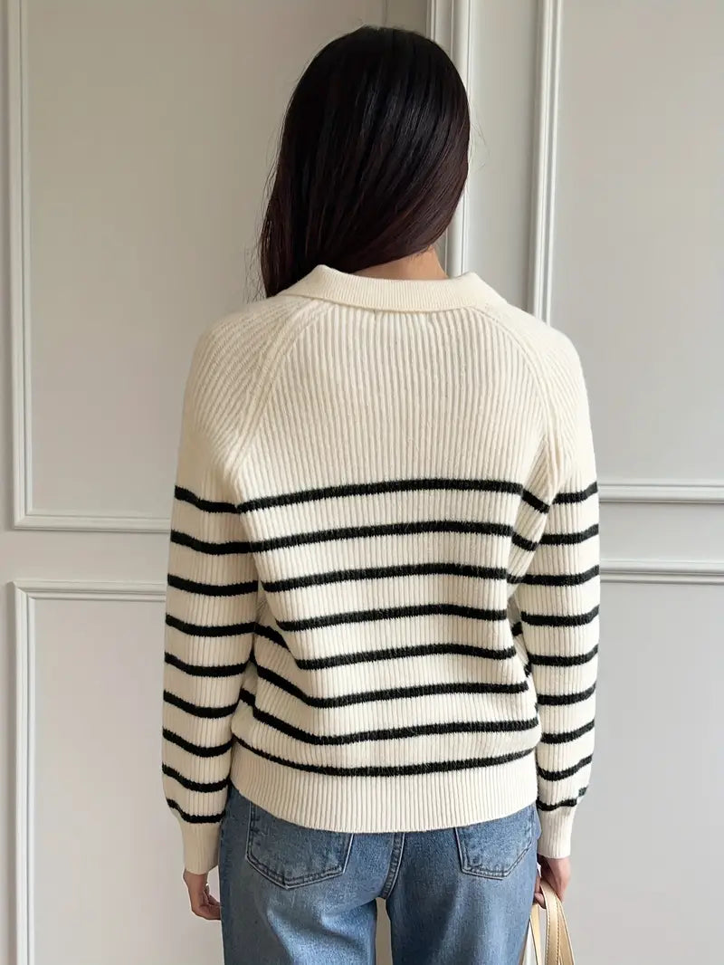 Gestreifte Pullover Mit Kragen Warm Modern