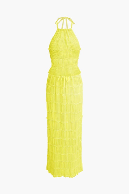 Frauen Zweiteiler Set Plissee Top Maxirock Romantisch
