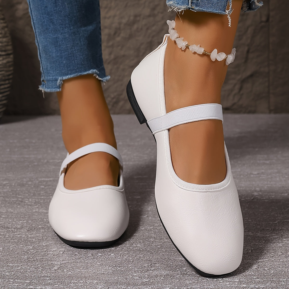 Elegante Weiße Ballerinas Mary Jane Schuhe Damen