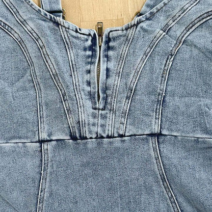 Damen Midikleid Jeans mit Reißverschluss und Seitenschlitz