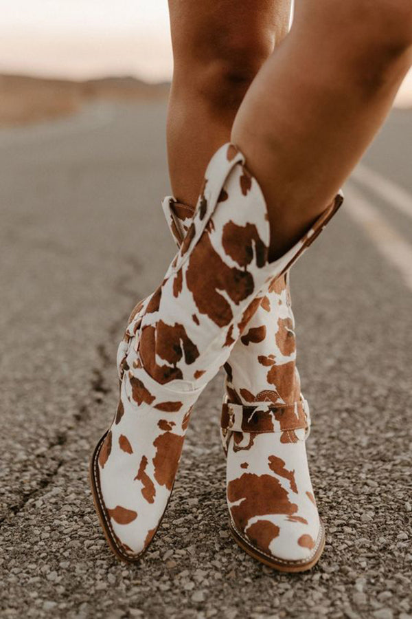 Damenstiefel Westernstil Kuhfell Muster Schuhe