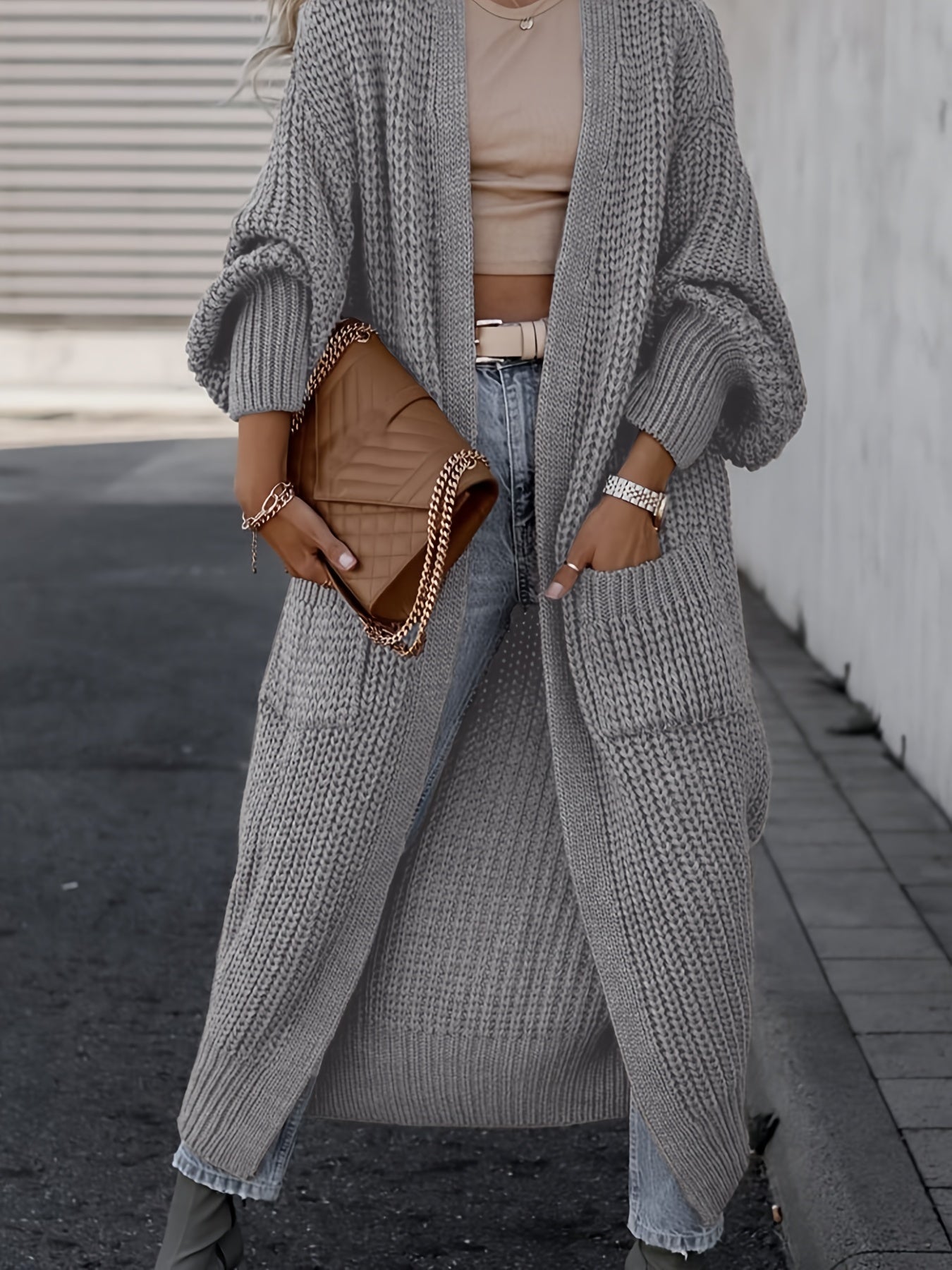 Wollcardigan Damen mit Taschen für Alltag Perfekt