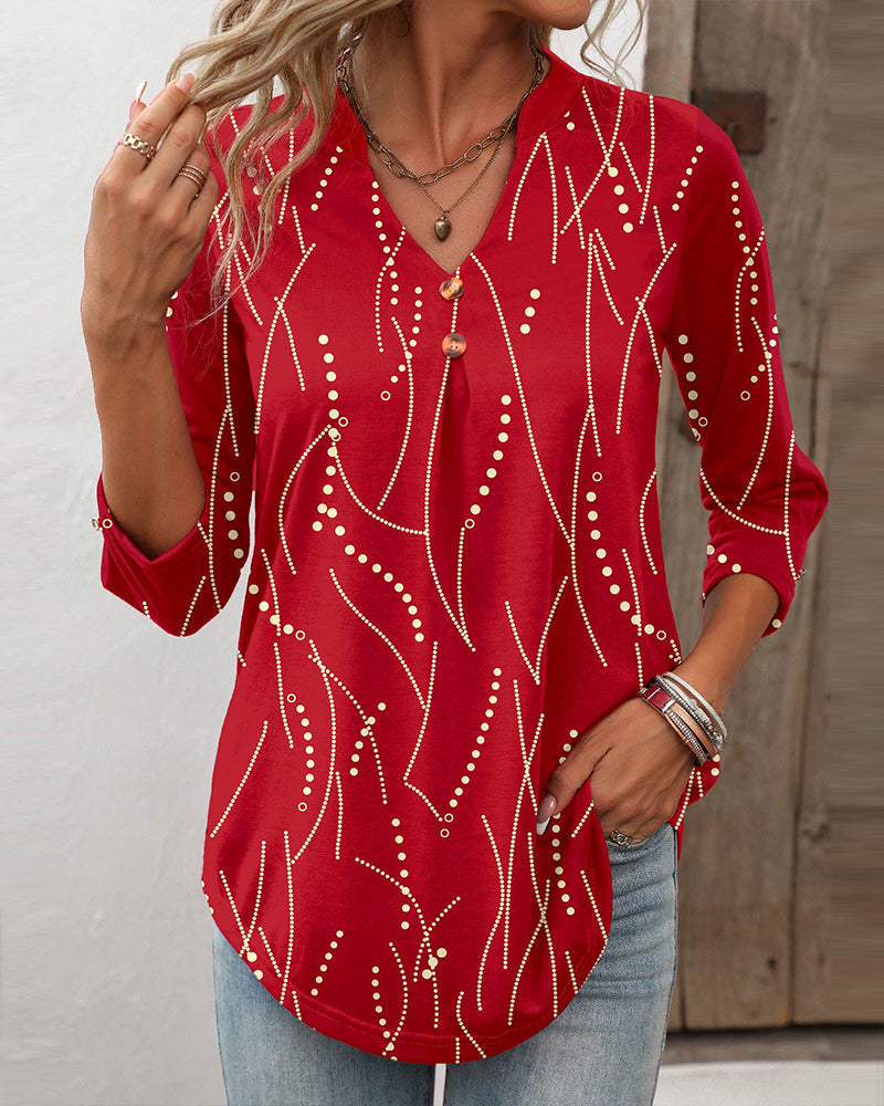 Frauen Top V-Ausschnitt Knopfdruck Modern