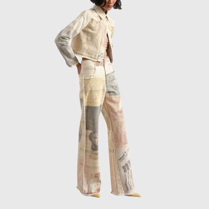 Damen Vintage-Jeans Hohe Taille Blumen-Print