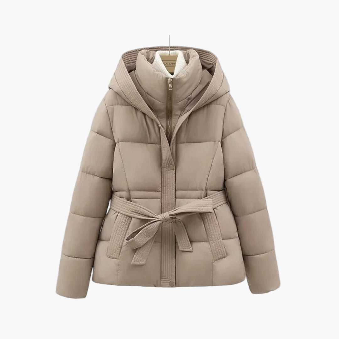 Damen Pufferjacke Warm mit Gürtel und Daunenfutter