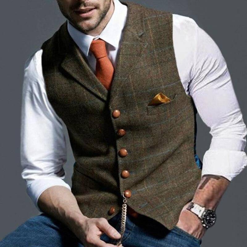 Herren Weste Kariert Elegant Business
