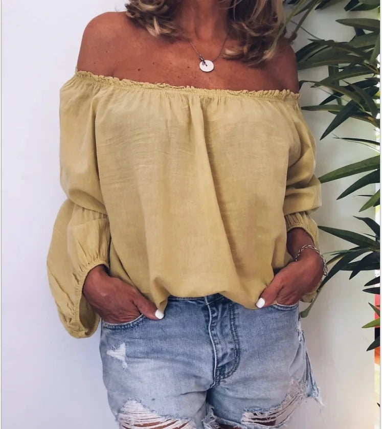 Off Shoulder Bluse Elegante Ballonärmel Damen Oberteil