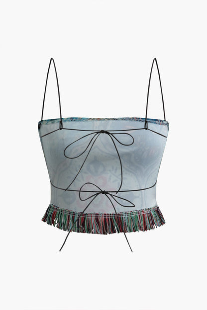 Boho-Zweiteiler-Set mit Fransen und Blumenprint
