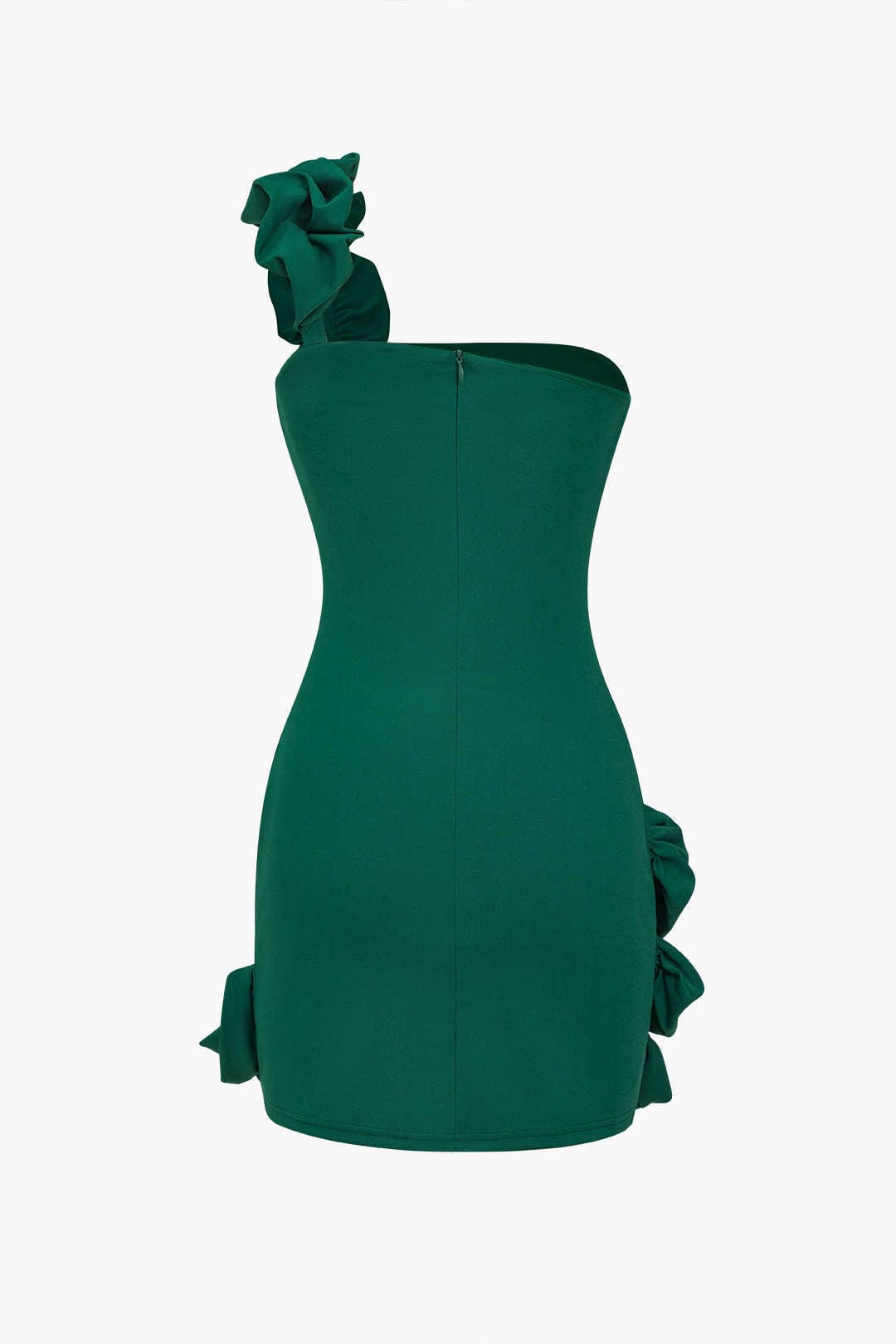 Elegantes Rüschenkleid Bodycon One Shoulder Schwarz