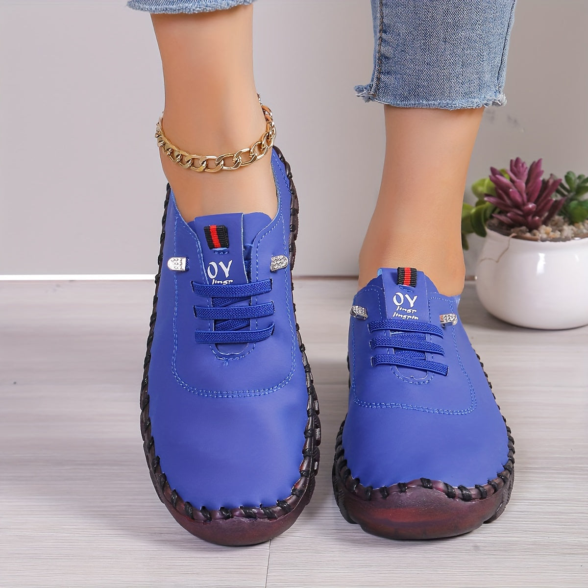 Bequeme Lederschuhe Runde Spitze Elegant Damen