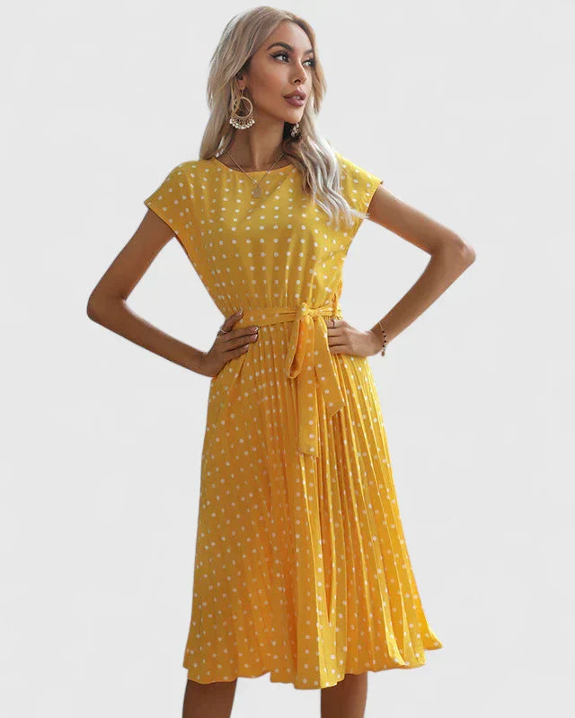 Damen Midikleid Kurzarm Faltenrock Elegант