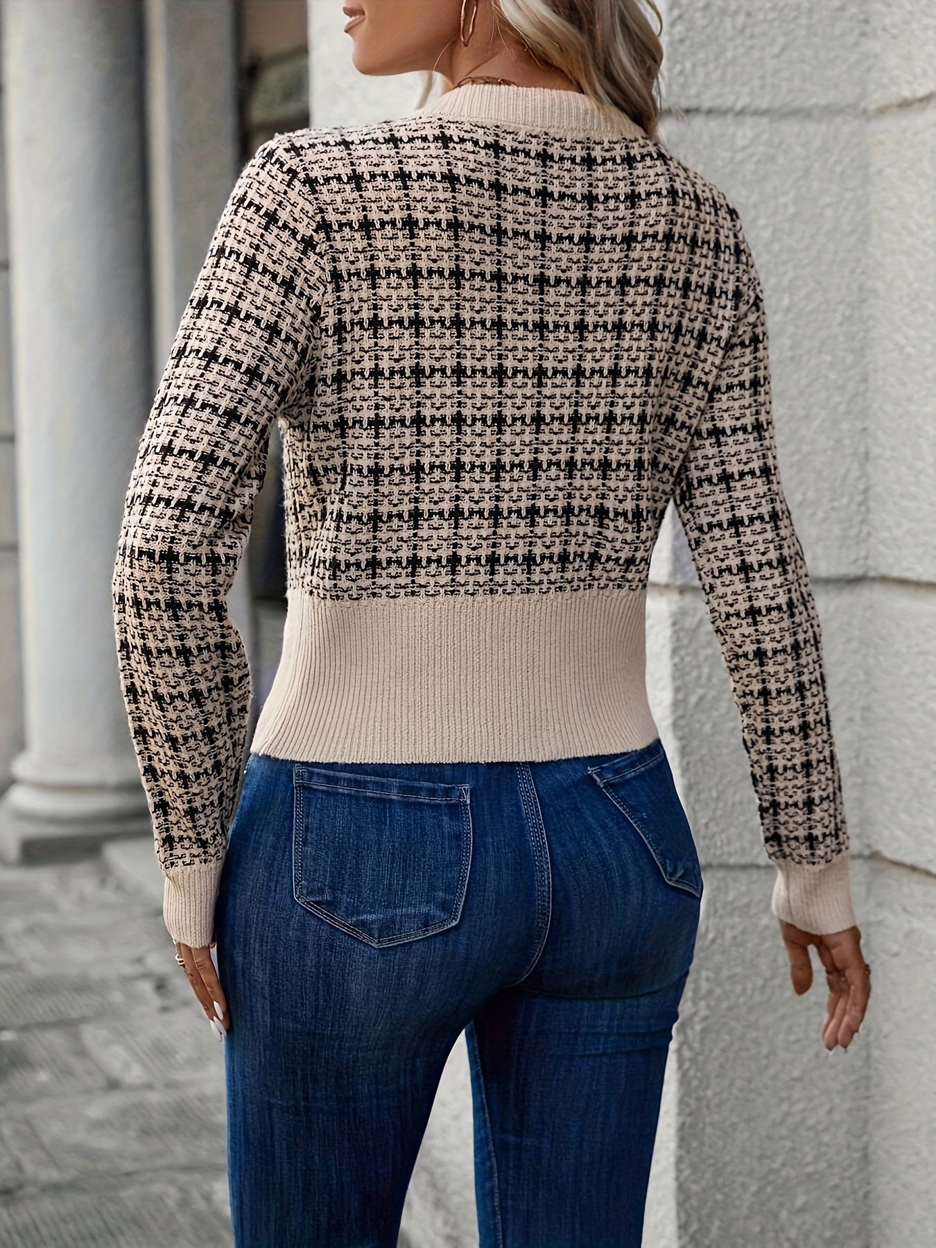 Damen Strickjacke Kurz Tweed Modern Frauen