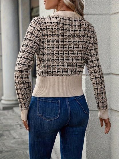 Damen Strickjacke Kurz Tweed Modern Frauen