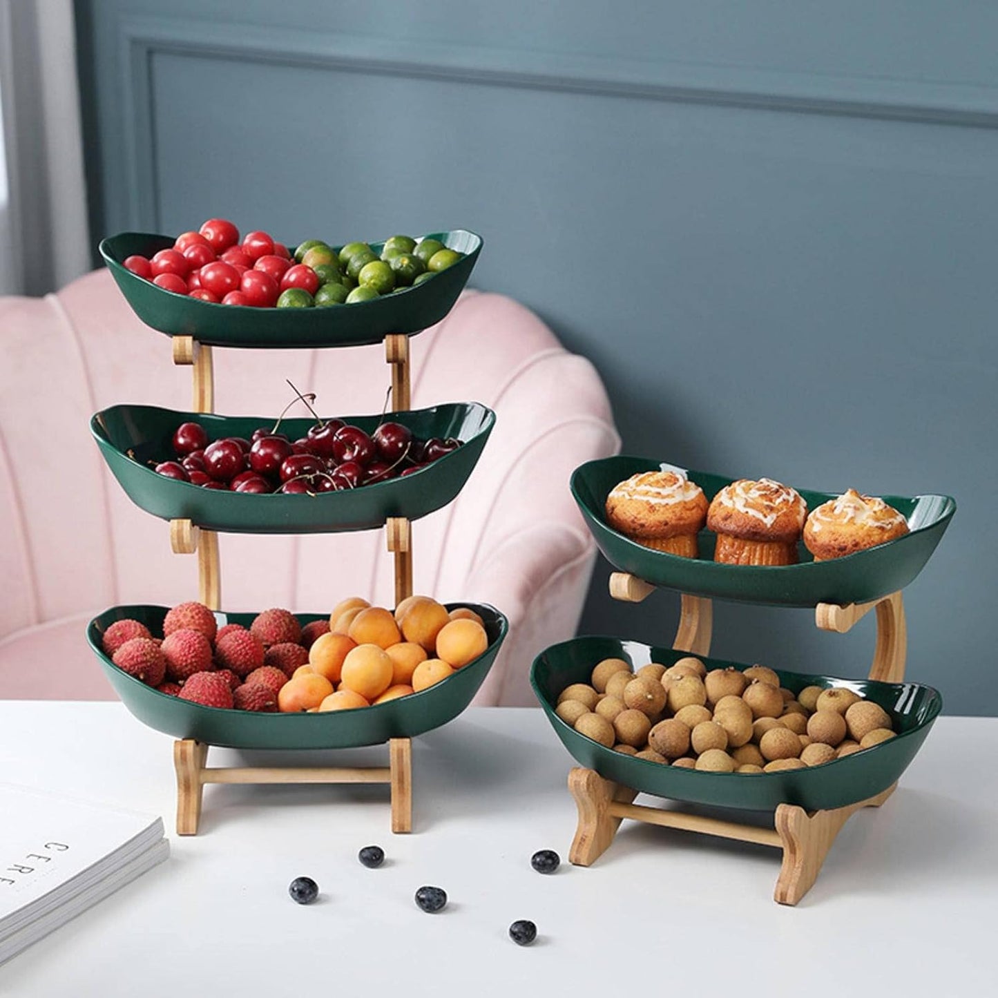 Küchenregal Edelstahl - Eleganter Obstturm mit Ablage - BerlinGlamour