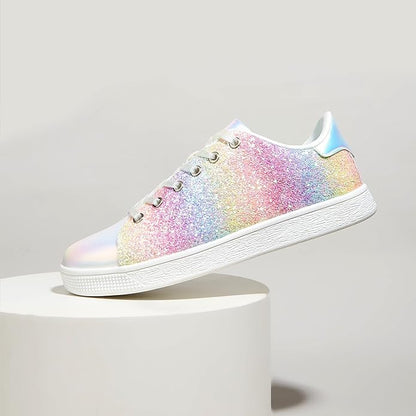 Damen Sneaker Schnürschuhe Fashion Glitzer