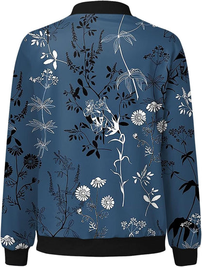Bomberjacke Damen Blumenmuster Trendy Sommer