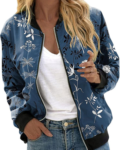 Bomberjacke Damen Blumenmuster Trendy Sommer