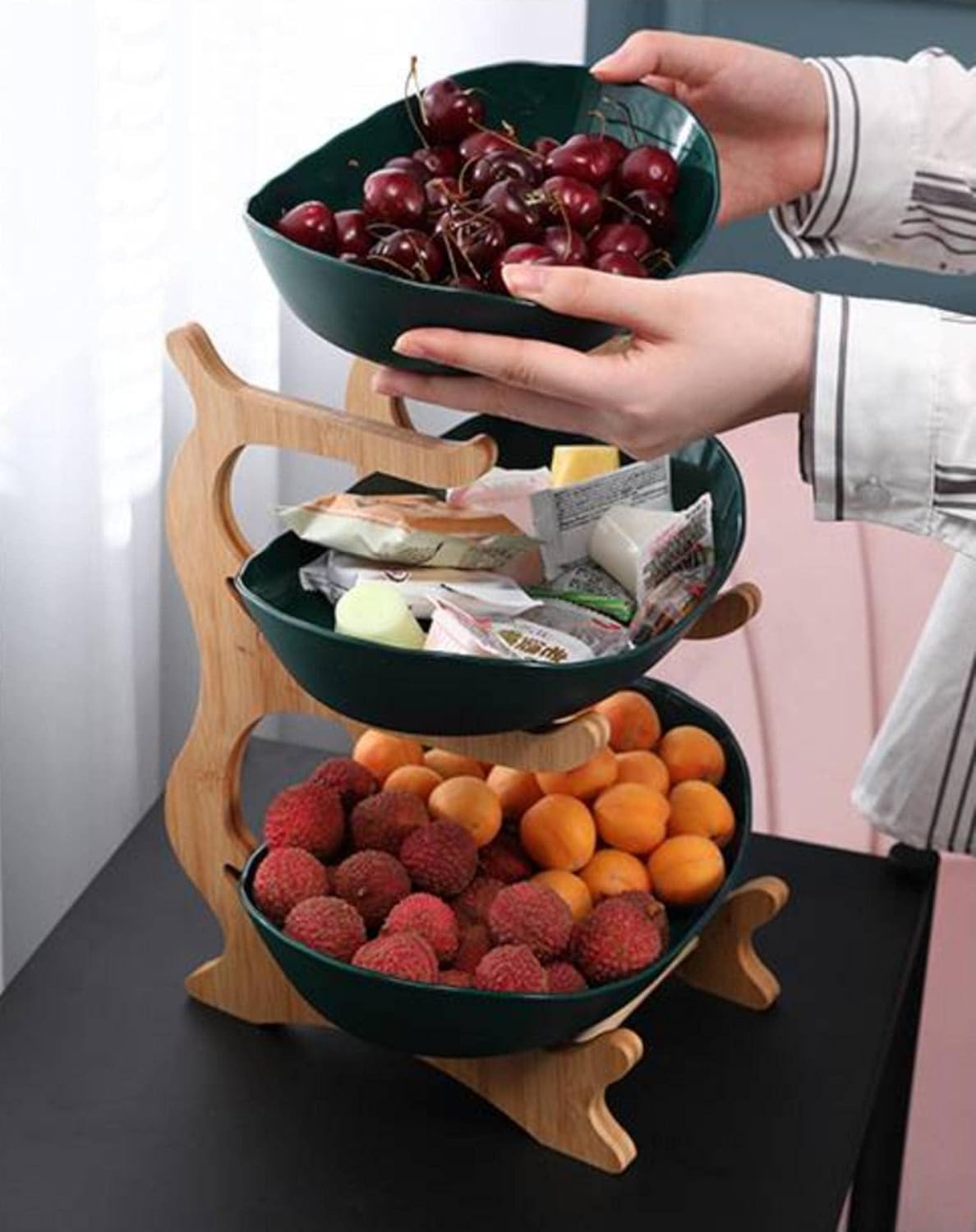 Küchenregal Edelstahl - Eleganter Obstturm mit Ablage