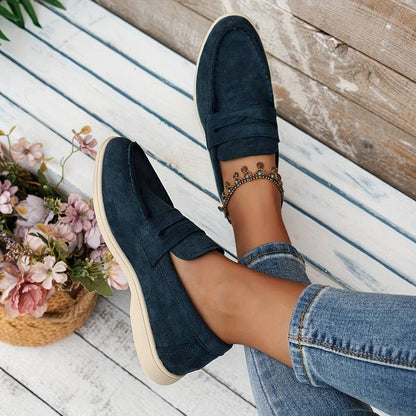 Dunkelblaue Beige Loafer Schuhe Veloursleder