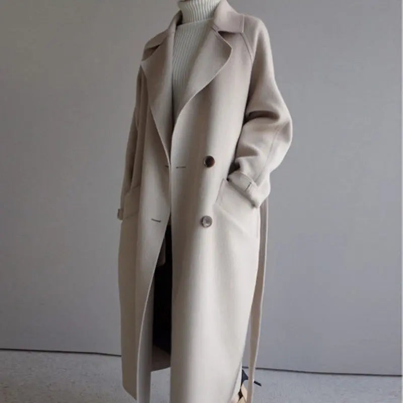 Langer Wollmantel Damen Warm Elegant - BerlinGlamour