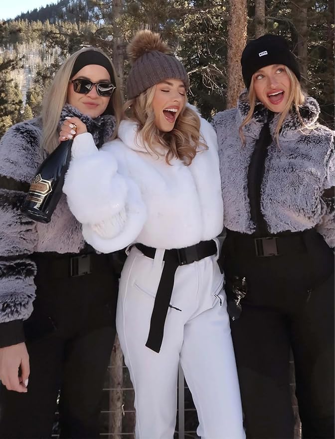 Ski-Jumpsuit Damen Luxus Kunstfell Taillenschnitt