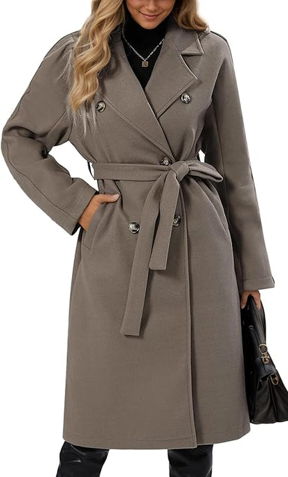 Damen Trenchcoat Klassisch Doppelknopf Verschluss Elegent