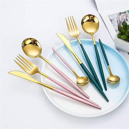 Edelstahl Besteck Set 24 Teile Gold Silber Luxus