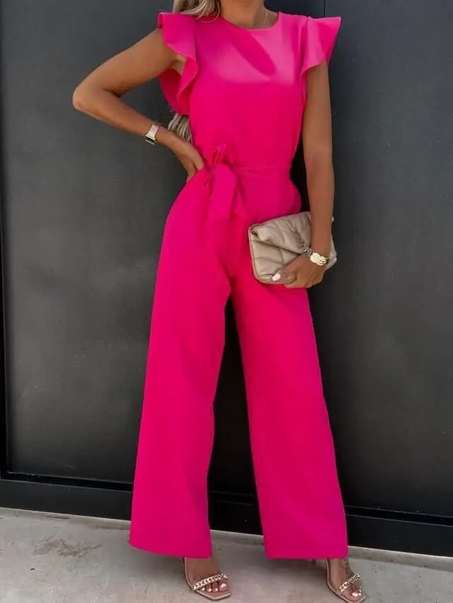 Eleganter Jumpsuit Damen Schmetterlingsärmel Mit Gürtel