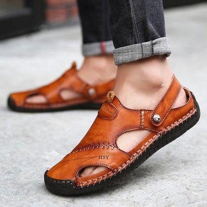 Herrensandalen Leder Weich Bequem Atmungsaktiv