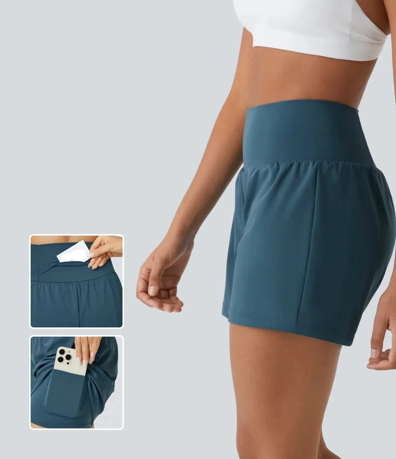 Yoga-Shorts 2-in-1 Multifunktionshose mit Taschen