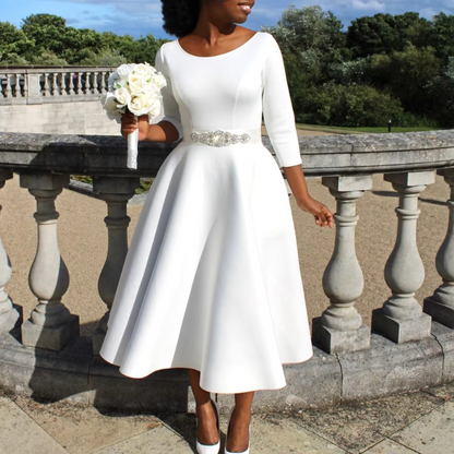 Damen Midi-Kleid Einfach Rundhals Schlicht